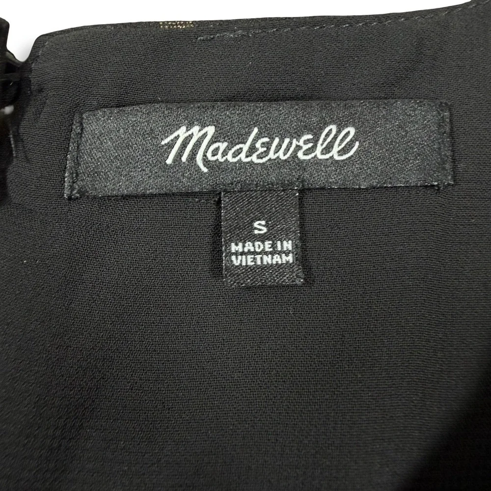 Madewell Womens Black Metallic Gold Dash Puff Sleeve‎ Blouse Top MC056 Small